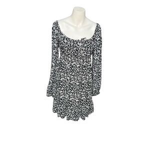 Almost Famous black and white floral long sleeve front tie dress size L